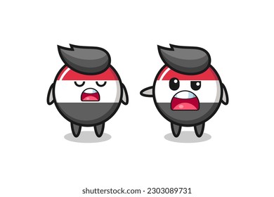 Illustration der Argumentation zwischen zwei süßen Buchstaben der Jemen-Flagge, süßes Design für T-Shirt, Aufkleber, Logo-Element