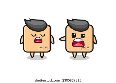 illustration of the argue between two cute cardboard box characters , cute style design for t shirt, sticker, logo element