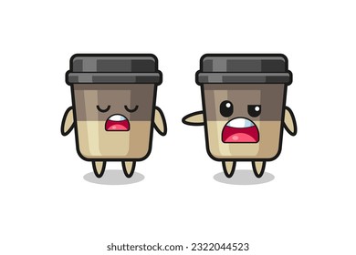 illustration of the argue between two cute coffee cup characters , cute style design for t shirt, sticker, logo element