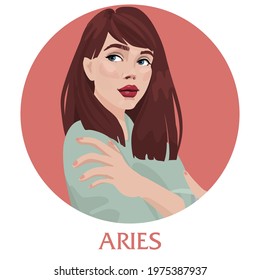 Illustration of Aries astrological sign as a beautiful girls. Zodiac vector illustration isolated on white. Future telling, horoscope, alchemy, spirituality, occultism, fashion woman.