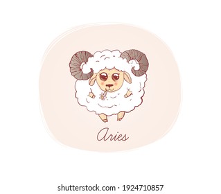 Illustration of Aries. Cartoon style. Zodiac vector illustration for kids. One of 12  in collection for your design of astrology calendar or horoscope