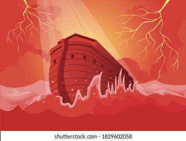 An illustration of Noah’s Ark and the great flood. Bible series