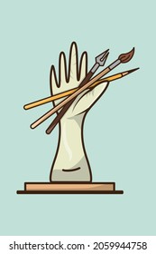 Illustration of arm decoration with brush and pencil on the palm