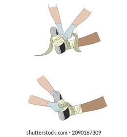 Ilustración de un brazo que recibe primeros auxilios, brazo de compresión de lesiones. Ideal para suministros médicos, educativos e institucionales