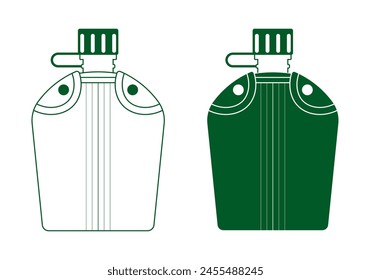  illustration of Army water canteen in two tone. Graphic for icon or any design.