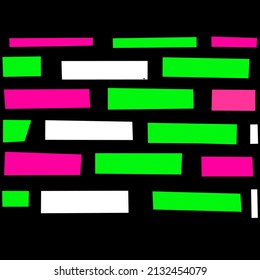 illustration of the arrangement of bricks that have been installed using green, white and pink colors on a black background