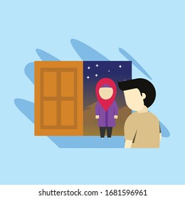 illustration of the arrival of guests at night