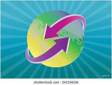 illustration of arrow around Earth map with dotted style, easy to modify