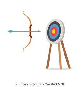 Ilustración de una flecha apuntando a un objetivo con un arco y una flecha en estilo de dibujos animados
