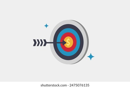 Illustration of arrow board and money, precise target, investment, vector,