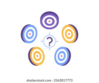 illustration of a arrow board with a question mark. unknown target. multiple targets. determine goals and objectives. symbol. flat style design. elements