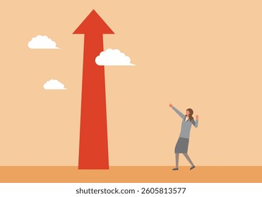 Illustration of an up arrow and a businesswoman