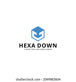 Illustration an arrow down on hexagon sign logo sign business template 