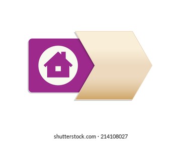 the illustration of arrow with house pictogram / The tag with home icon / the residence icon