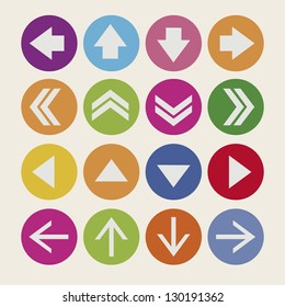 Illustration of arrow icons, in different shapes and colors, vector illustration