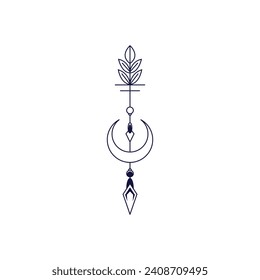 illustration of an arrow pattern tattoo design with leaves and a crescent moon