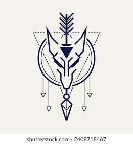 illustration of an arrow pattern tattoo design with a wolf head