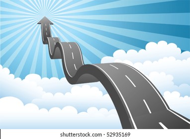 Illustration of arrow road to the sky through the cloud