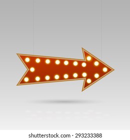 Illustration of an arrow sign with lightbulbs against a gray background.