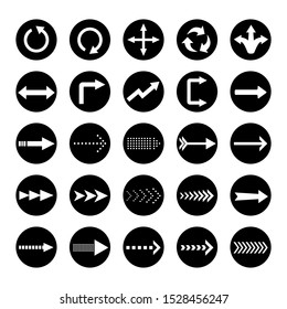 illustration of Arrows collection with elegant style and white color in a black circle.