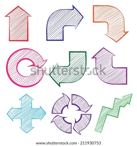 Illustration of the arrows with different directions on a white background