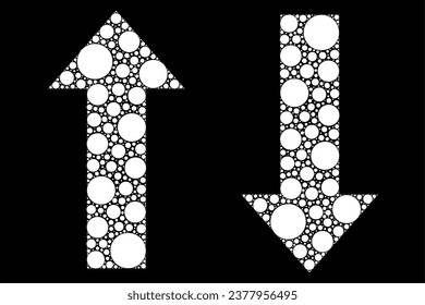 Illustration of arrows made from dots on black background