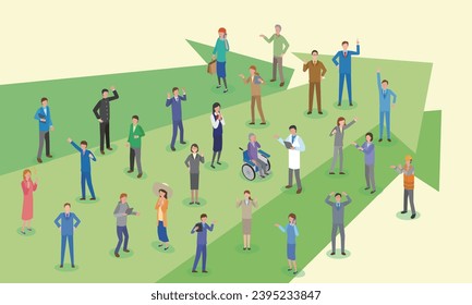 Illustration of arrows with people of different professions