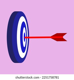 Illustration of arrows and target board or bullseye.  The red arrow hit the blue bullseye right on target