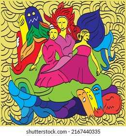 illustration art of abstract girls dance and devil