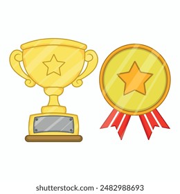 ilustración de arte trofeo de Paquete y diseño de pegatina de medalla