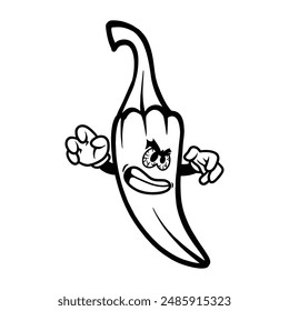 Illustration Art For Coloring Page Black Outline Chili Cartoon Character