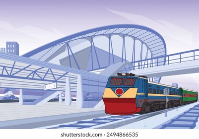 Illustration art of Cox's Bazar new beautiful iconic rail station with train inside the station.