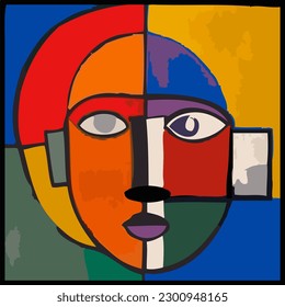 Illustration Art Cubist Style Head Woman Face Colors Expression Painting Modern Drawing Fragments Psychology