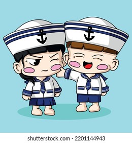 Illustration Art Cute Baby Sailor Couple Character Desing