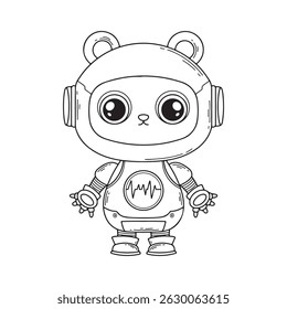 illustration art cute bear robot line art sticker and coloring book design