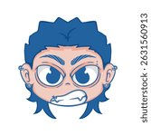 illustration art cute boy blue hair wearing piercing sticker design