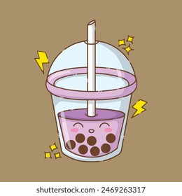 illustration art cute character drink cup sticker	