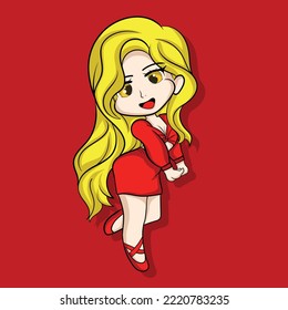 illustration art cute chibi girl blonde hair character design