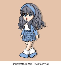 illustration art cute chibi girl with candy character design
