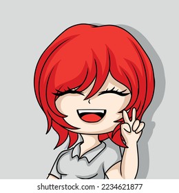 illustration art cute chibi girl with red hair character design