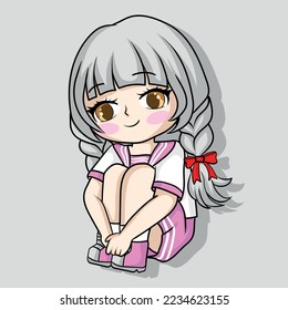 illustration art cute chibi girl with school uniform character design