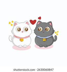 illustration art cute couple cat black and white cat sticker design