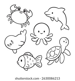 ilustração arte bonito doodle mar projeto adesivo animal