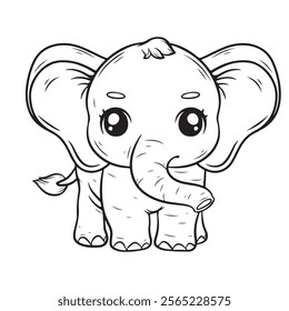 illustration art cute elephant black and white line art tattoo and t-shirt design