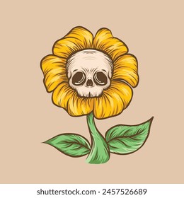 illustration art cute flower skull vector