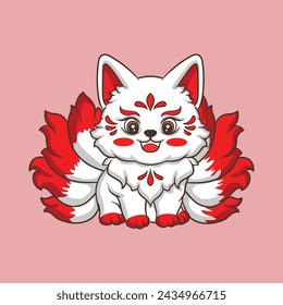 illustration art cute fox kitsune sticker