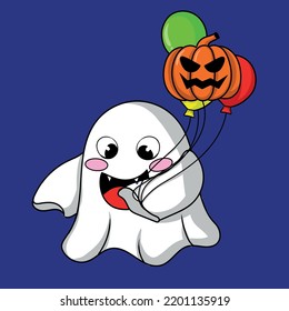 illustration art cute ghost with balloon character design