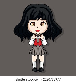 illustration art cute girl with school uniform character design