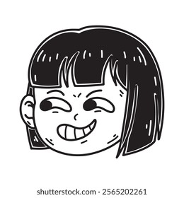 illustration art cute head girl short hair monochrome tattoo sticker and t-shirt design 