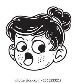 illustration art cute head girl in shock face tattoo sticker and t-shirt design